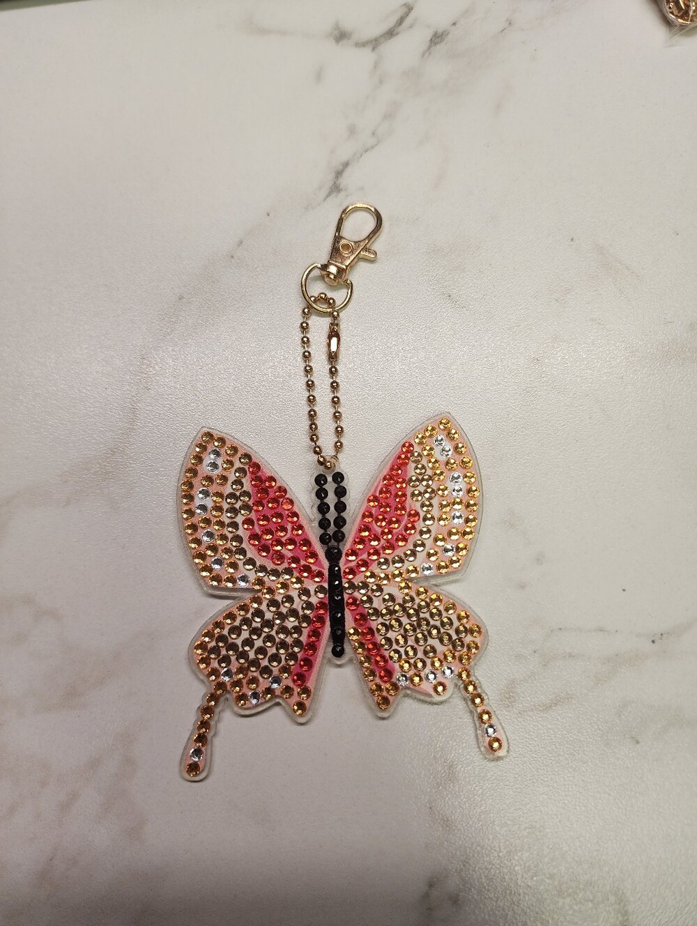 Sparkling Butterfly Keychain Charm in Pink and Gold